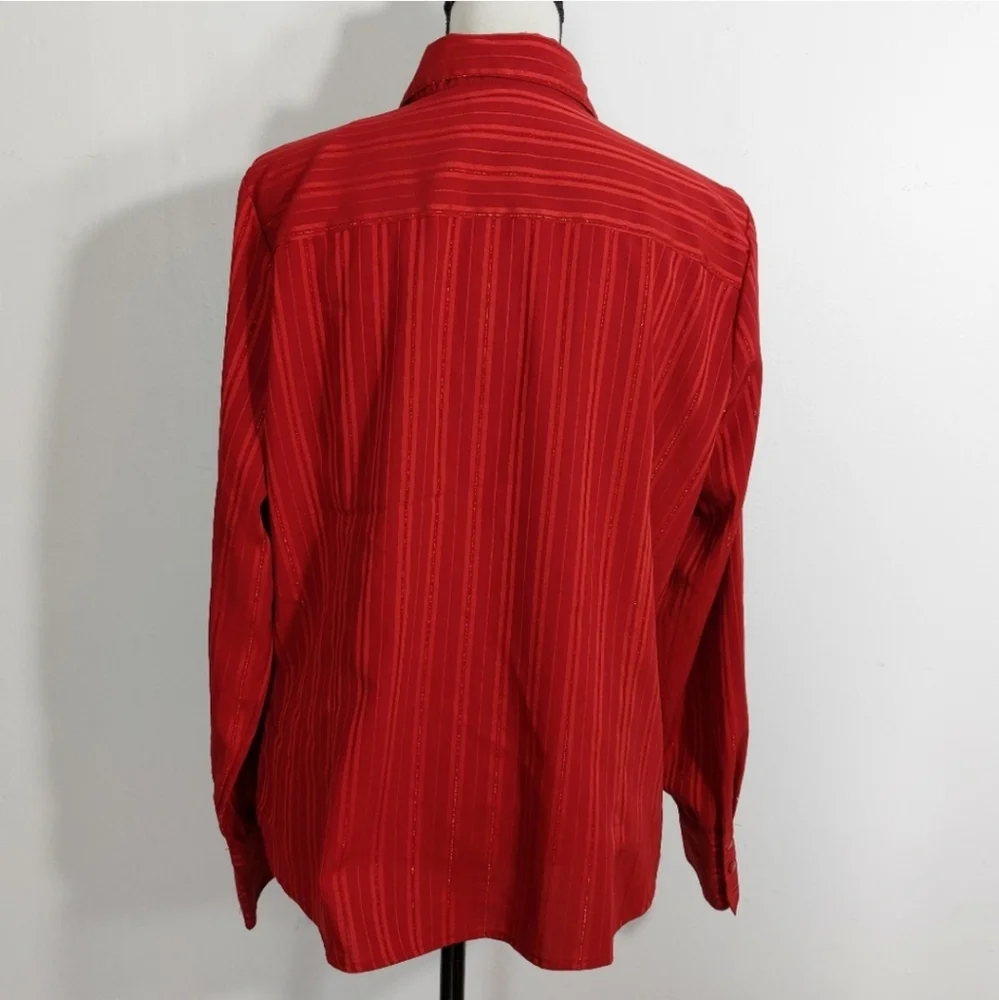 East 5th Red Metallic Diagonal Stripes Button Front Blouse Size XL - Picture 9 of 11